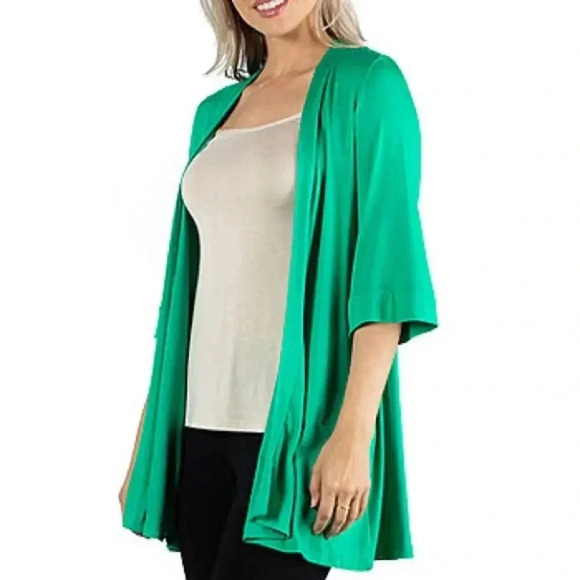 ☘️ NWT 24/7 Open Front 3/4 Sleeve Cardigan, Size 3X (16/18), Green - Picture 2 of 7